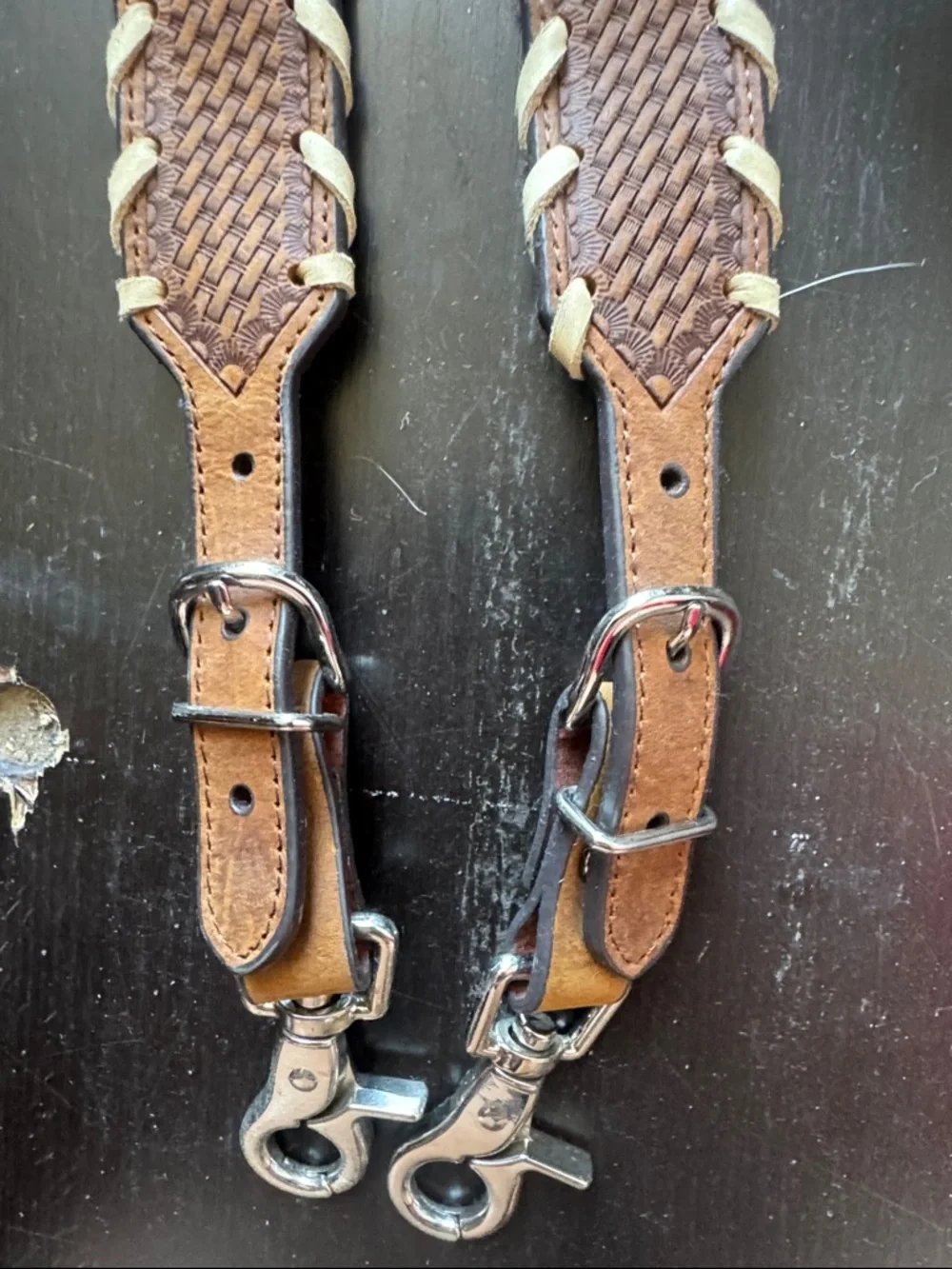 Nocona Brown Leather Braided Belt Strap with Turquoise Conchos - Picture 4 of 4